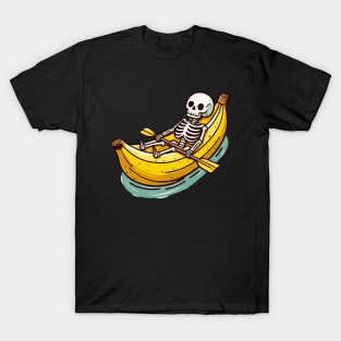 Funny Skeleton On Banana Canoe T-Shirt